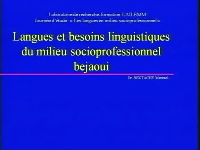 Communication du DR BEKTACHE.M