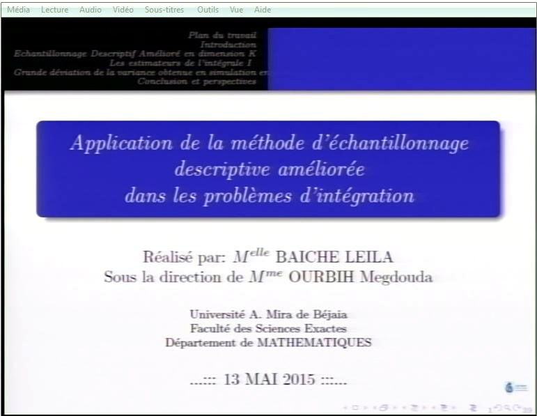 Soutenance de thèse de doctorat en mathématiques par Melle BAICHE Leila