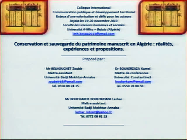 Communication de Mr BELHOUCHET ZOUBIR