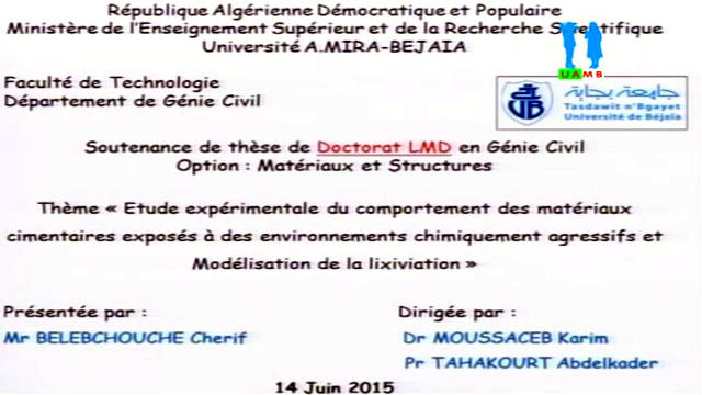 Soutenance de doctorat de M. BELEBCHOUCHE Cherif