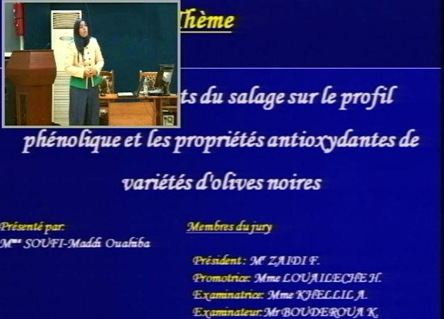 Soutenance d’une thèse de doctorat par Mme SOUFI-MADDI Ouahiba