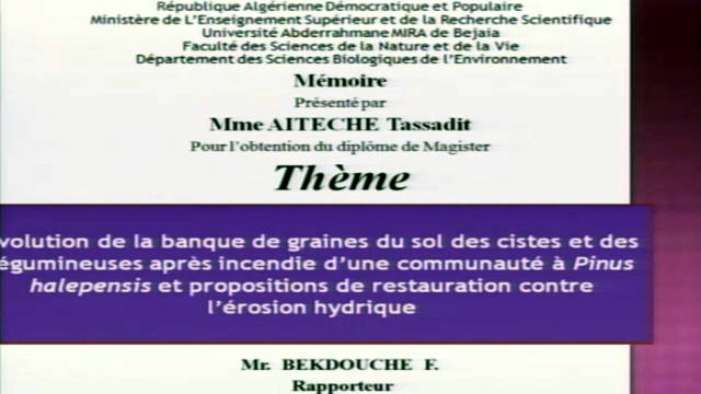 Soutenance de Magister de Mme KHERFALLAH Tassadit née AITECHE