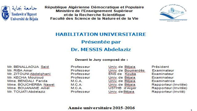 Soutenance Habilitation Universitaire Dr. MESSIS Abdelaziz