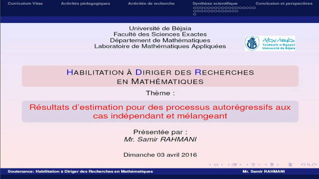 Débat autour de la soutenance HDR M. RAHMANI Samir