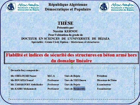Débat3 soutenance doctorat, génie Civil, de M. KERNOU Nassim