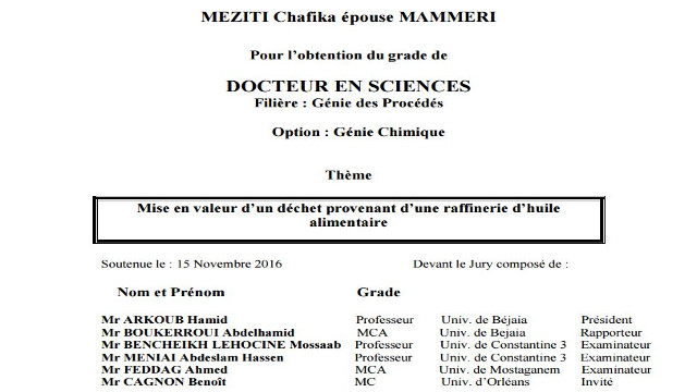Soutenance de doctorat de Mme MEZITI Chafika suite