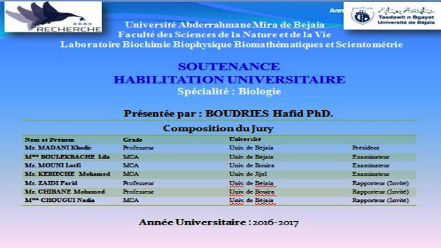 Débat autour de la soutenance H U, biologie, BOUDRIES Hafid