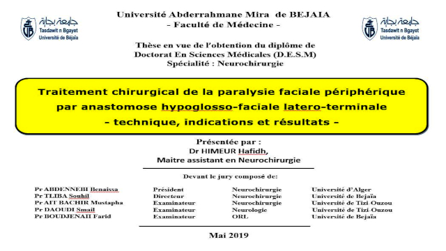 Débat 4, soutenance du Dr HIMEUR Hafidh, DESM Neurochirurgie