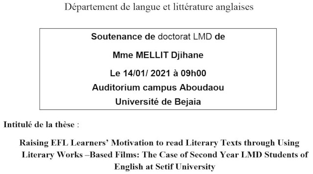 Soutenance de doctorat LMD Anglais, MELLIT D, Délibération