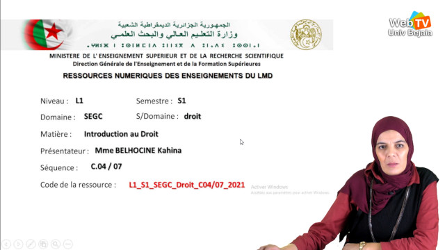 Cours 04/07: Les sources du droit, avec Mme BELHOCINE Kahina