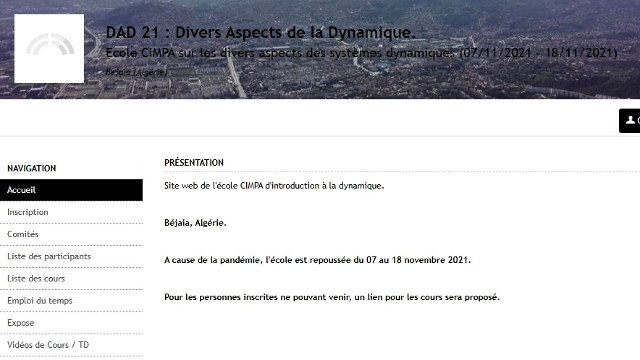Clôture de l’école CIMPA sur les divers aspects des systèmes dynamiques (07/11/2021 – 18/11/2021) Bejaia (Algérie)