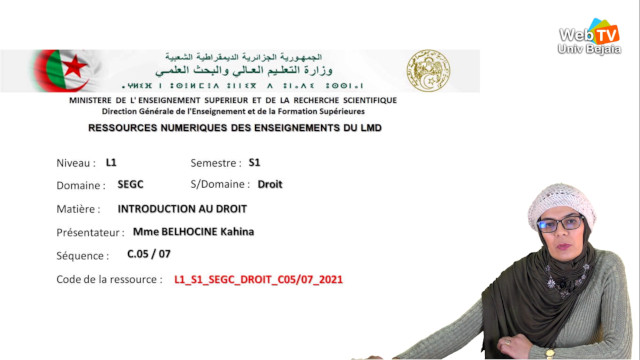 Cours 05/07: l&rsquo;organisation de la justice en Algérie, avec Mme BELHOCINE Kahina
