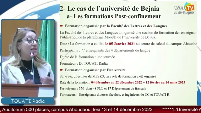 Présentation, de Dr TOUATI Radia, dépt Français, Responsable du CEIL, univ-Bejaia