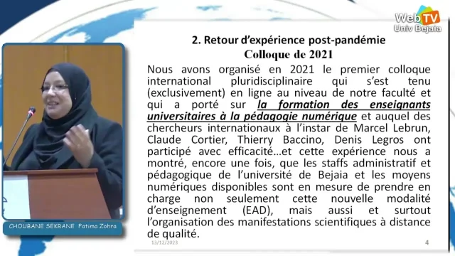 Présentation, du Dr CHOUBANE née SEKRANE Fatma Zohra, Dépt Français, univ-bejaia