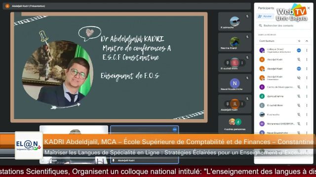 Visioconférence animée par: KADRI Abdeldjalil, MCA – École Supérieure de Comptabilité et de  Finances – Constantine