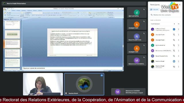 Visioconférence animée par: KHALDI Nesrine, doctorante – Université de Chlef
