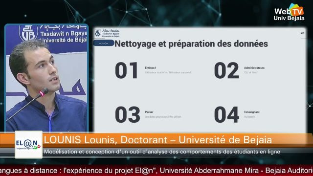 Conférence presentée par: LOUNIS Lounis, Doctorant – Université de Bejaia (En présentiel) Modélisation et conception d’un outil d’analyse des comportements des étudiants en ligne